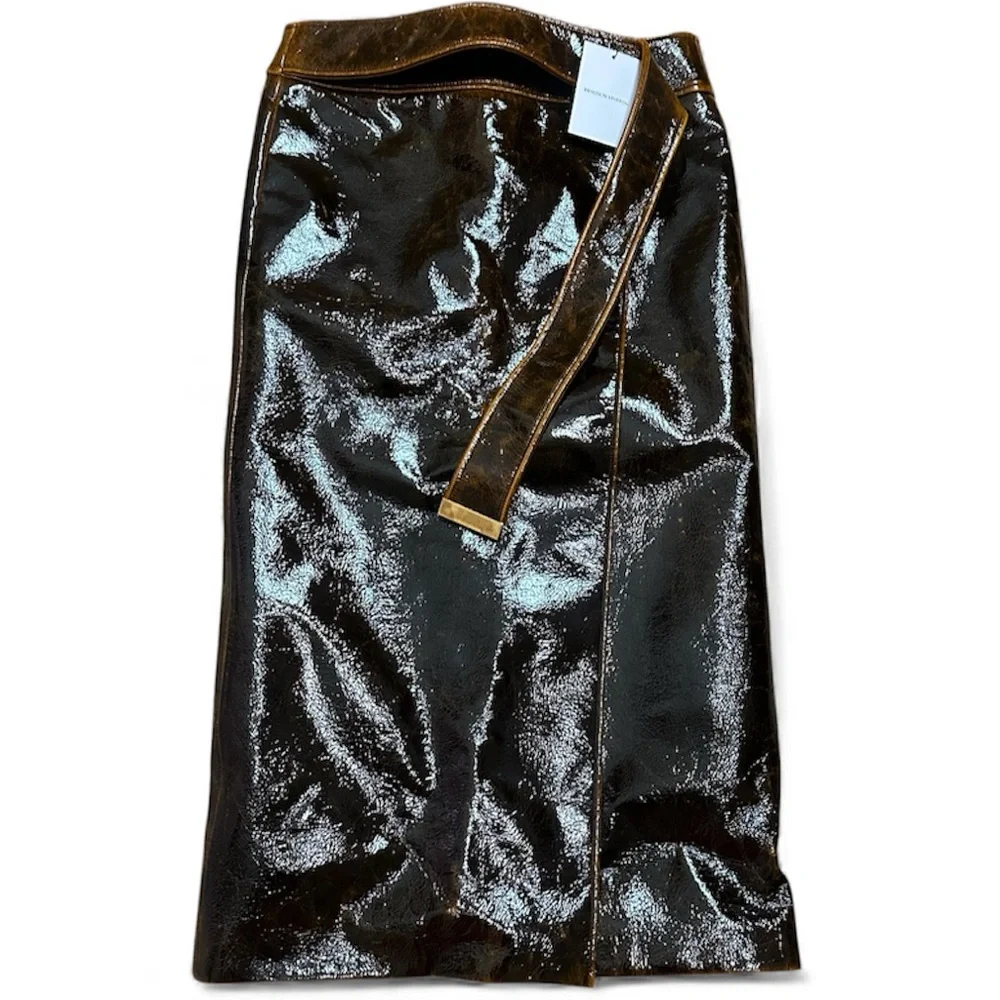 Brandon Maxwell Evelyn Mahogany Brown Maxi Wrap Skirt with Slit - Picture 7 of 12